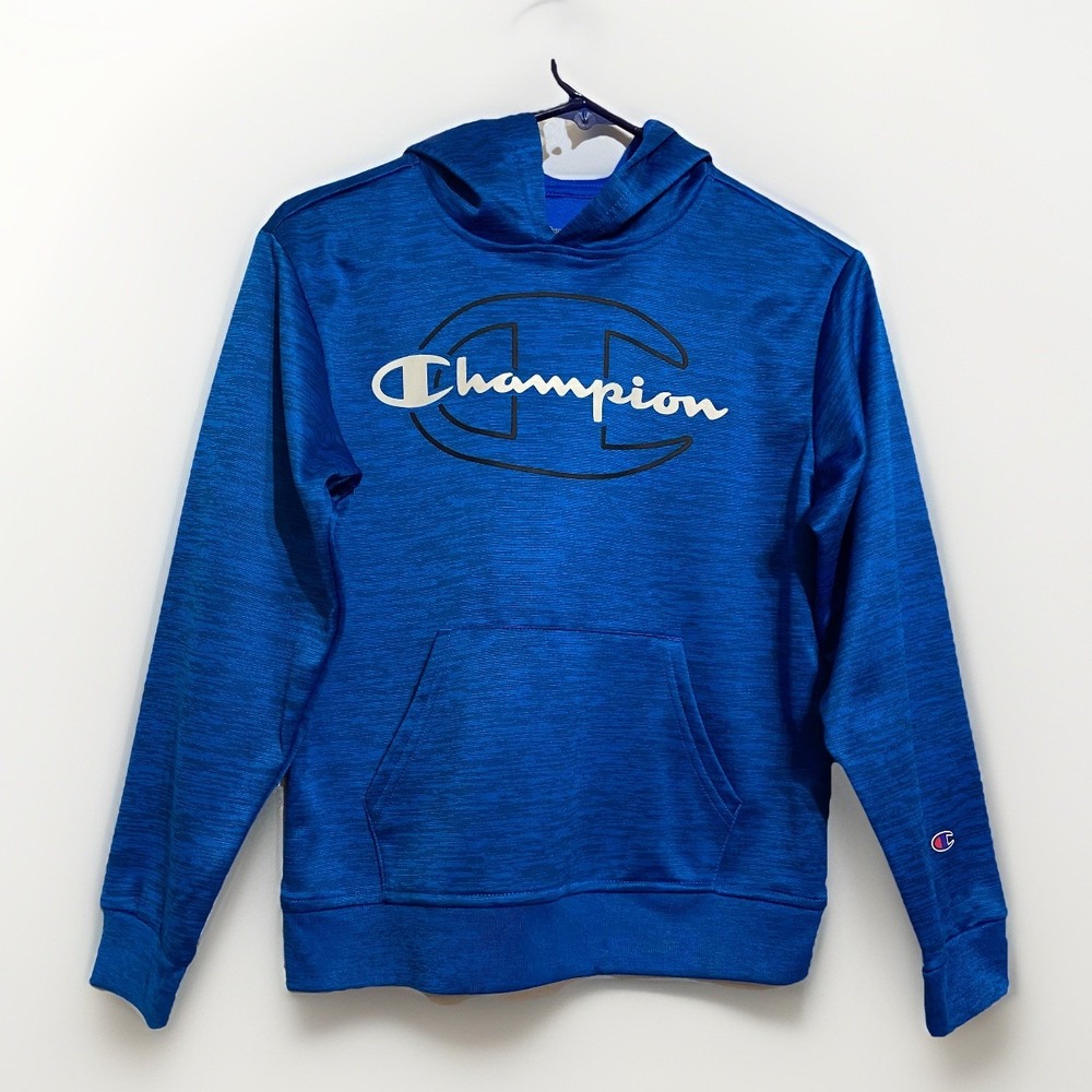 Champion Boys Hoodie Blue Size 10/12 Youth Logo Pullover Sweatshirt Athletic